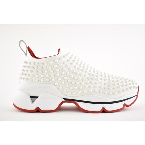 Christian Louboutin Spike Sock Donna Flat Snow White Red Neoprene Sneaker 36 - Picture 2 of 10